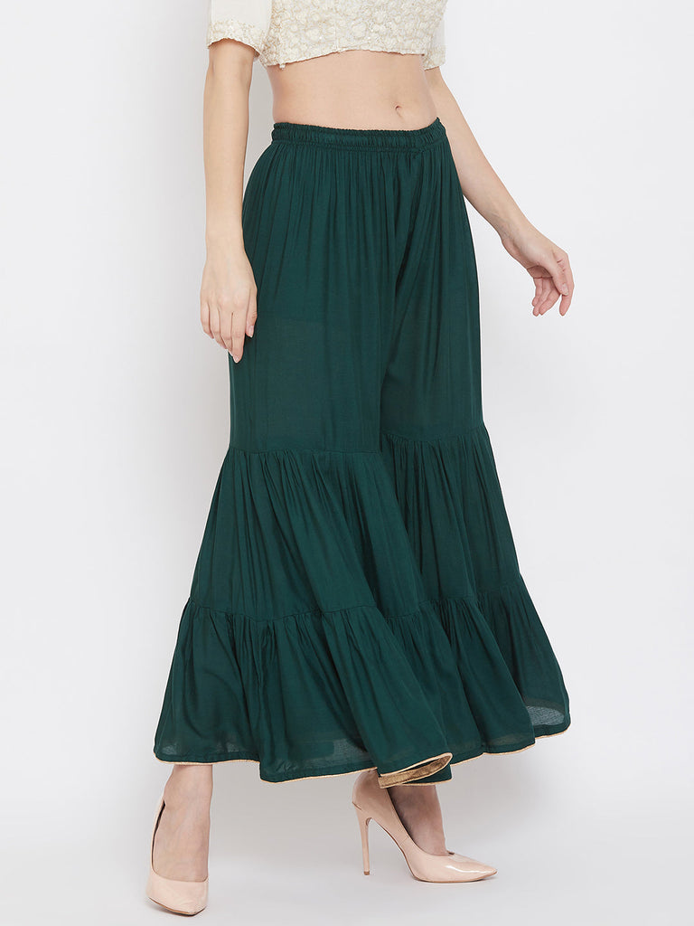 Women's Bottle Green Flared Solid Gharara