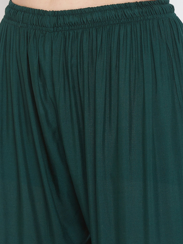 Women's Bottle Green Flared Solid Gharara