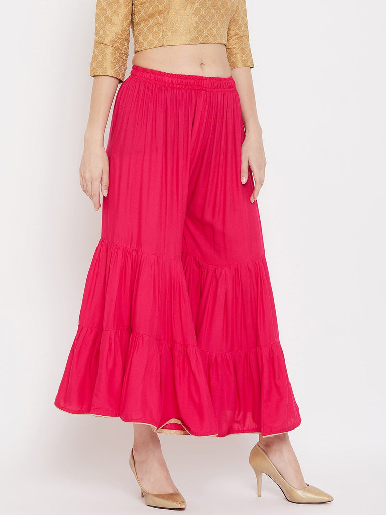Women's Magenta Flared Solid Gharara