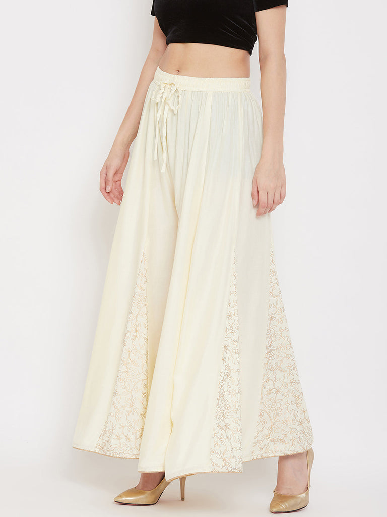 Women's Cream Printed Rayon Gharara