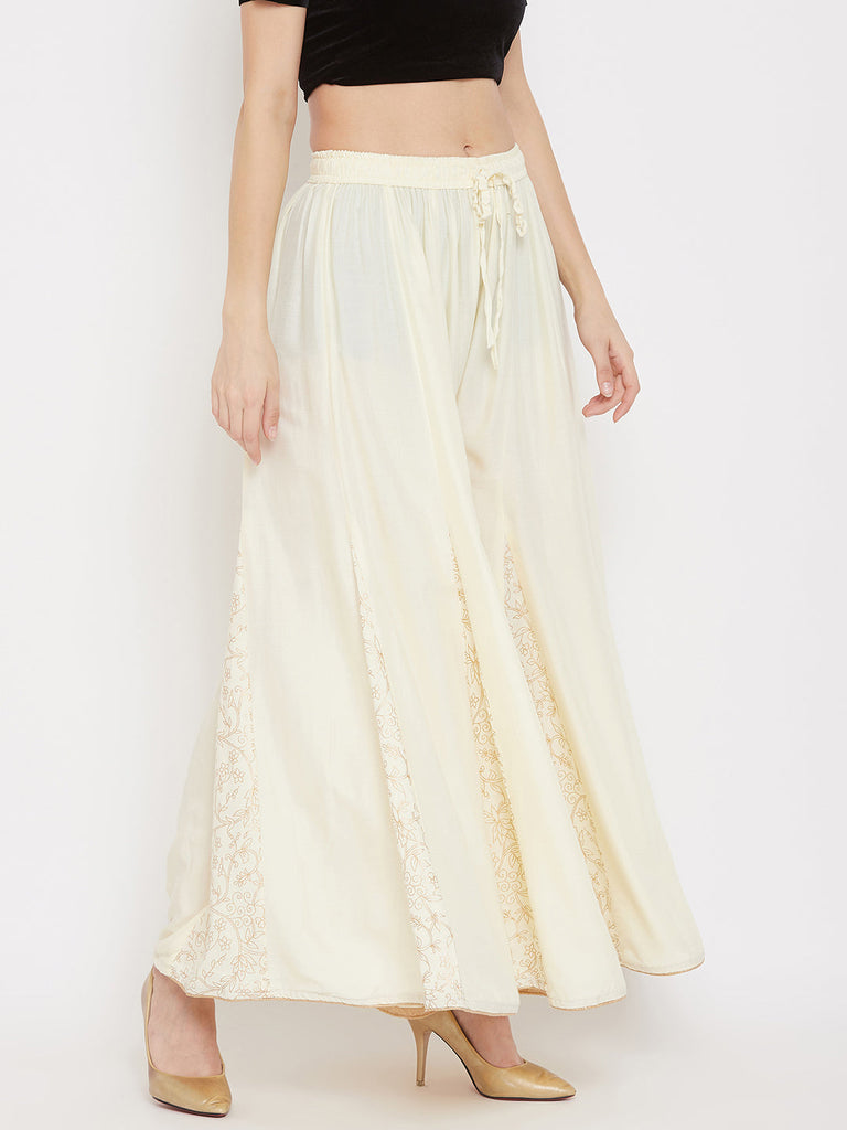 Women's Cream Printed Rayon Gharara