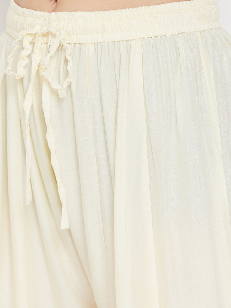 Women's Cream Printed Rayon Gharara