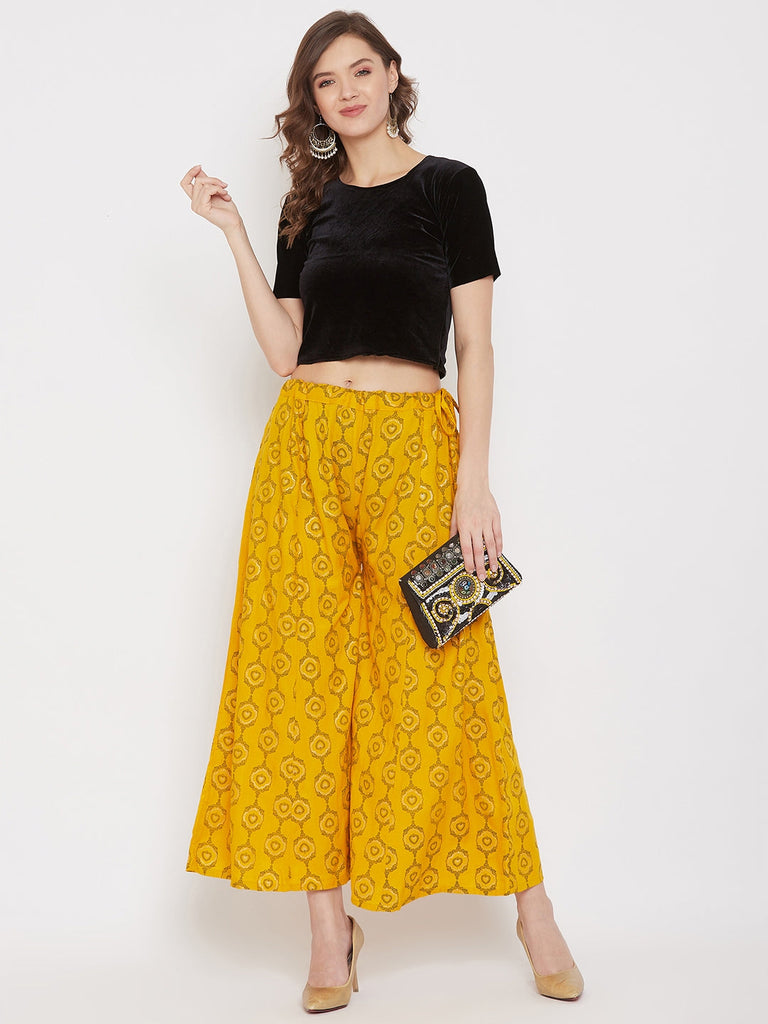 Women's Mustard Flared Printed Sharara