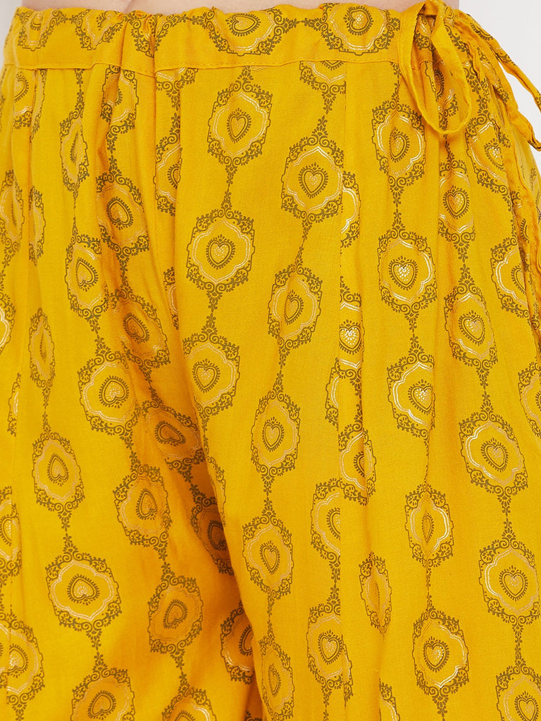 Women's Mustard Flared Printed Sharara