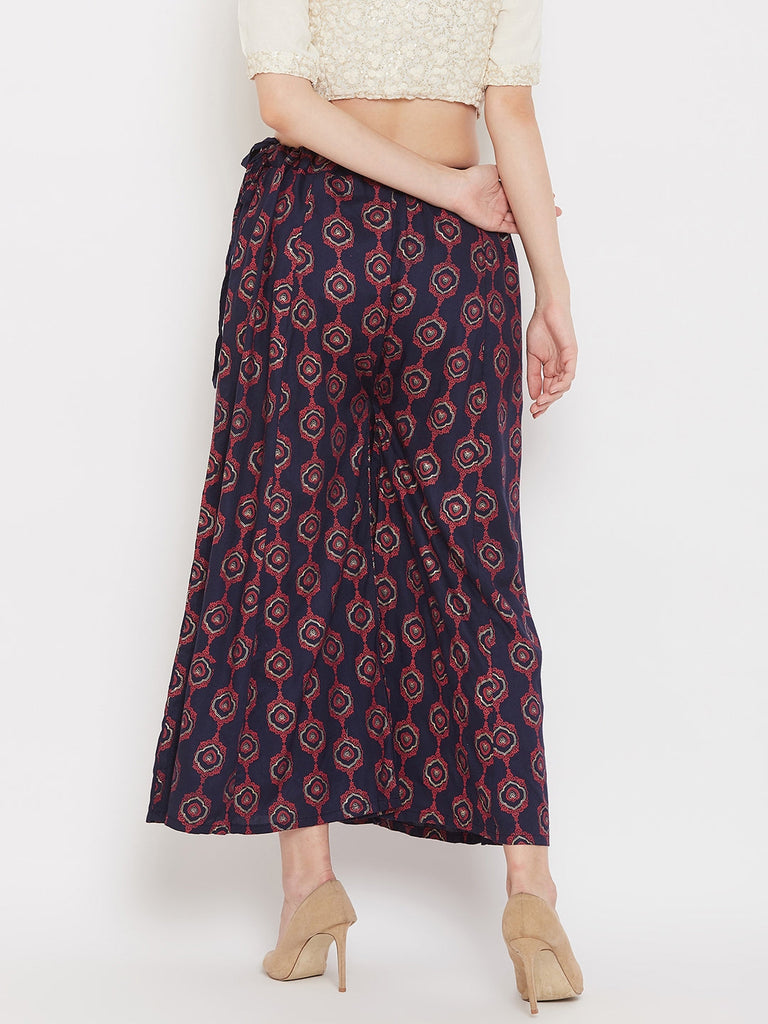 Women's Navy Blue Flared Printed Sharara