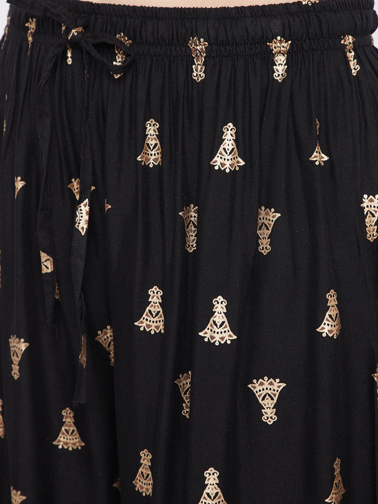 Women's Black Printed Flared Palazzo