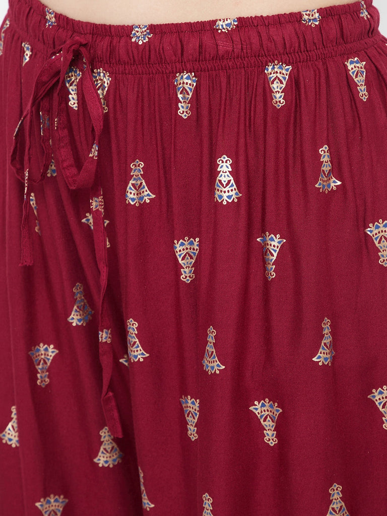 Women's Maroon Printed Flared Palazzo