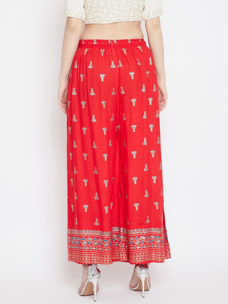 Women's Red Printed Flared Palazzo