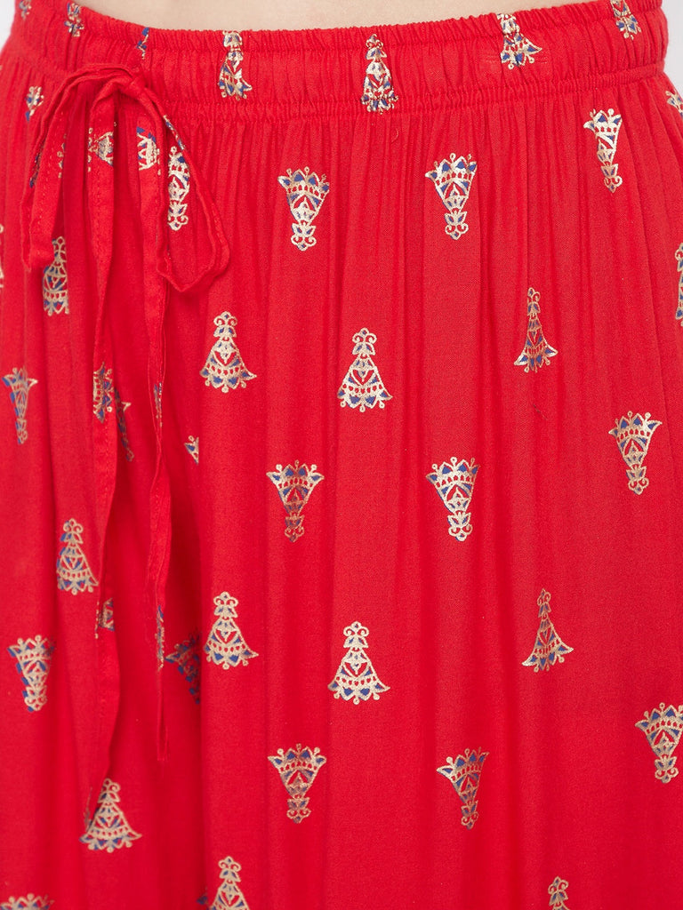 Women's Red Printed Flared Palazzo