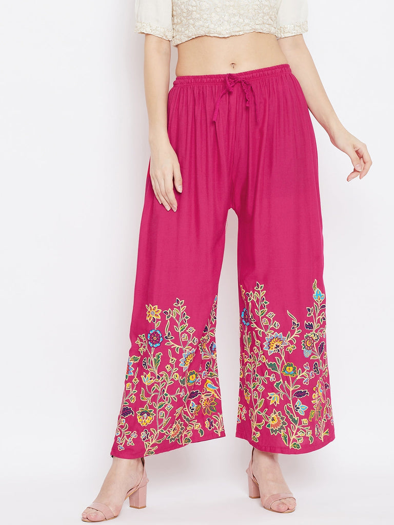Women's Magenta Hem Design Straight Palazzo