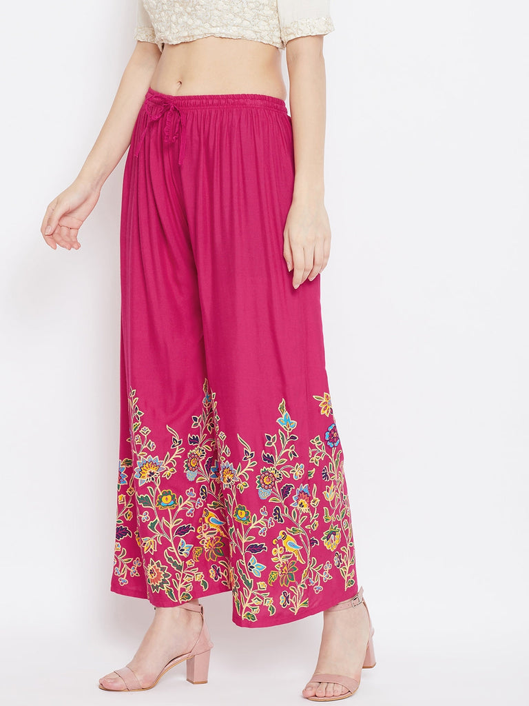 Women's Magenta Hem Design Straight Palazzo