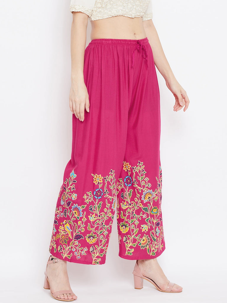Women's Magenta Hem Design Straight Palazzo