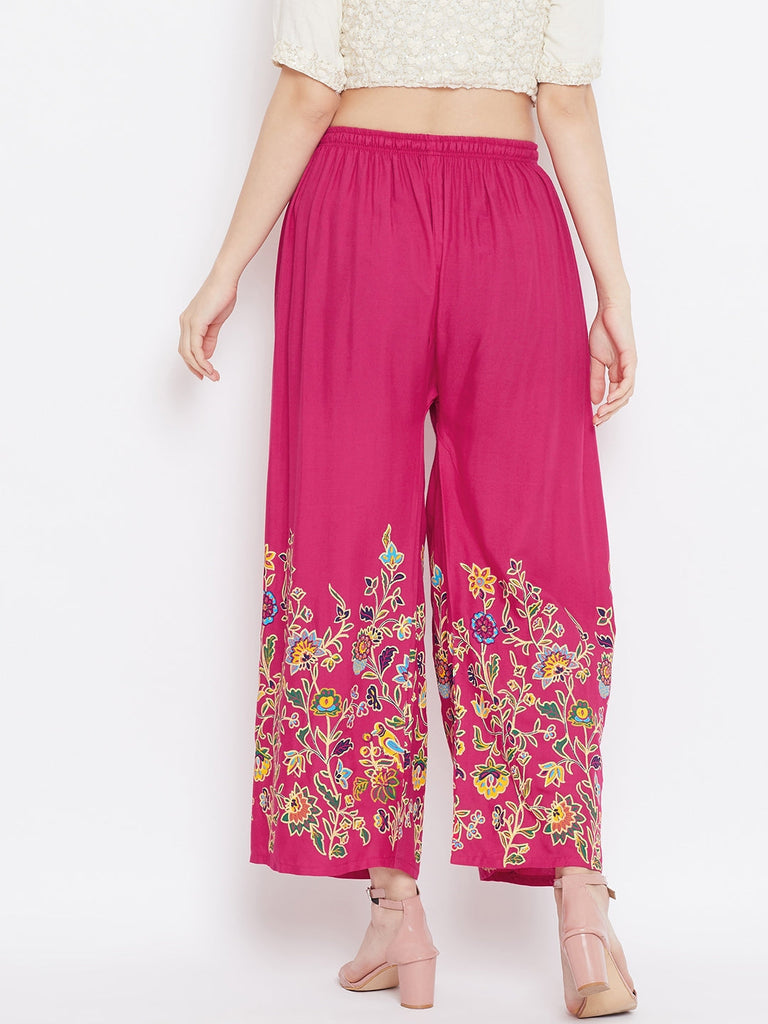 Women's Magenta Hem Design Straight Palazzo