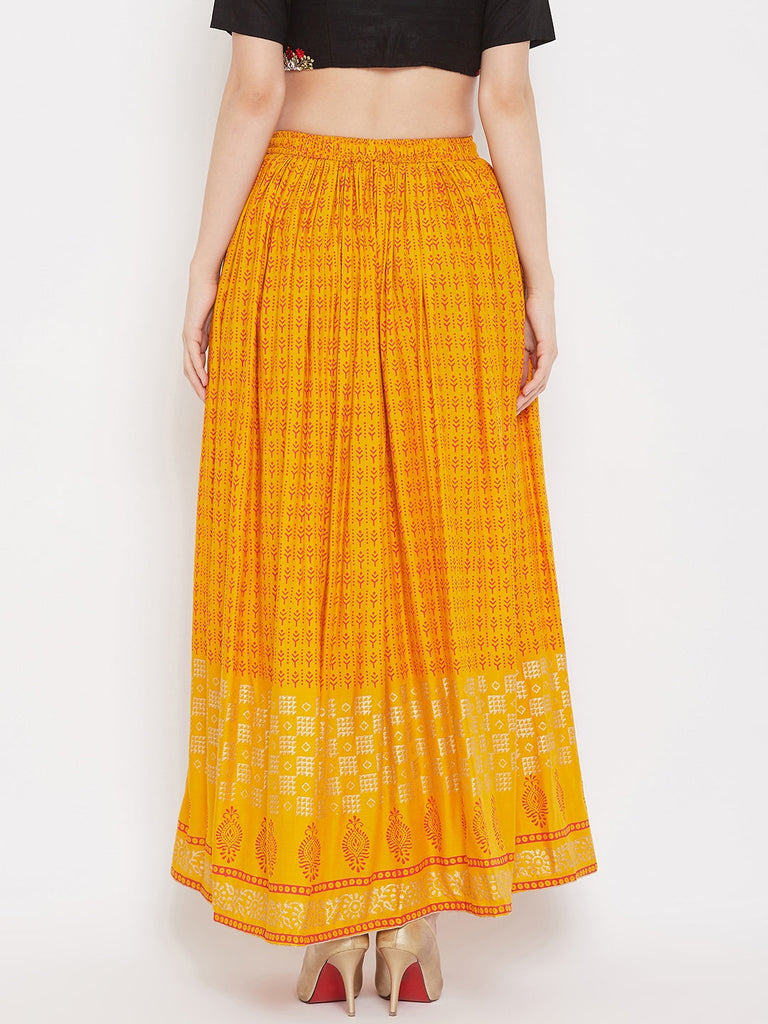 Women's Mustard Printed Rayon Skirt