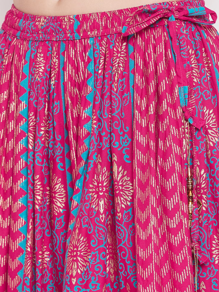 Women's Magenta Printed Rayon Maxi Skirt