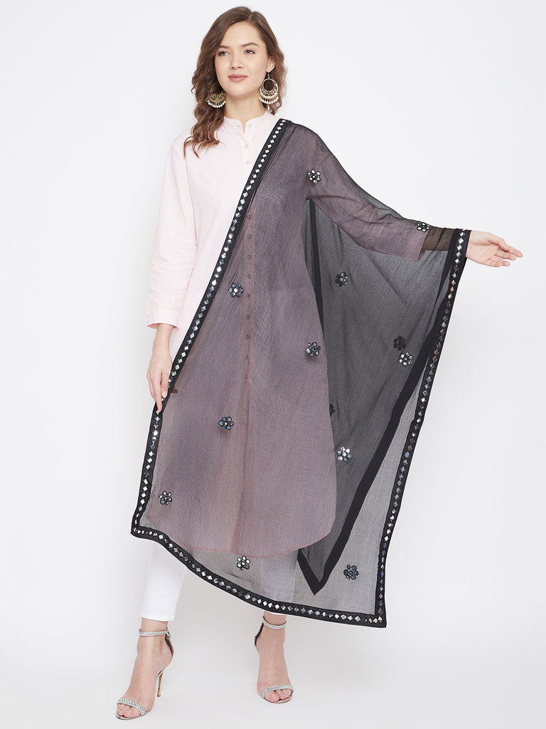 Women's Black Gotta Patti Chiffon Dupatta