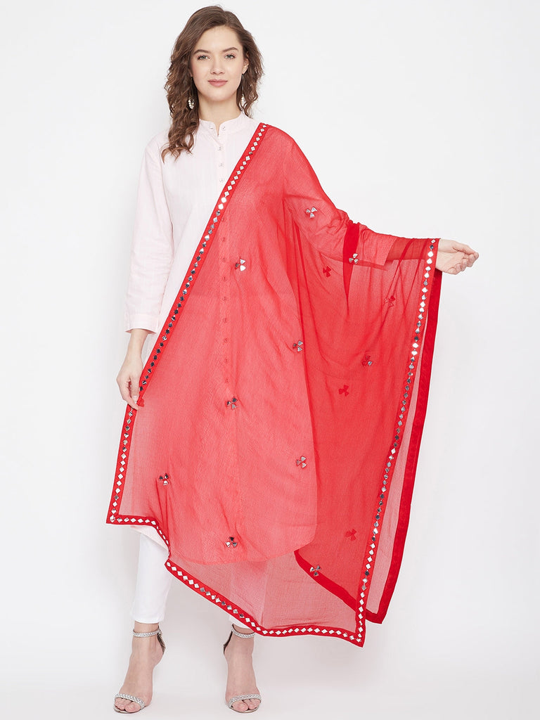 Women's Red Gotta Patti Chiffon Dupatta