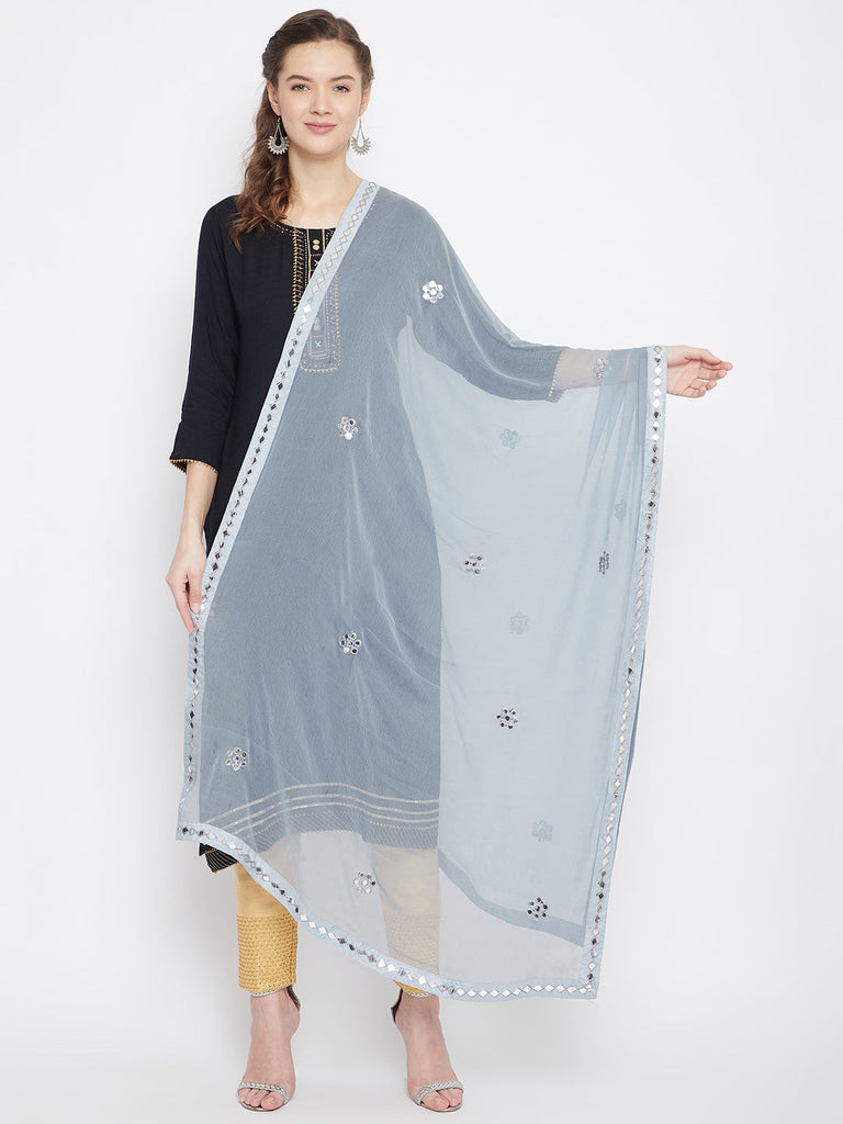 Women's Grey Gotta Patti Chiffon Dupatta