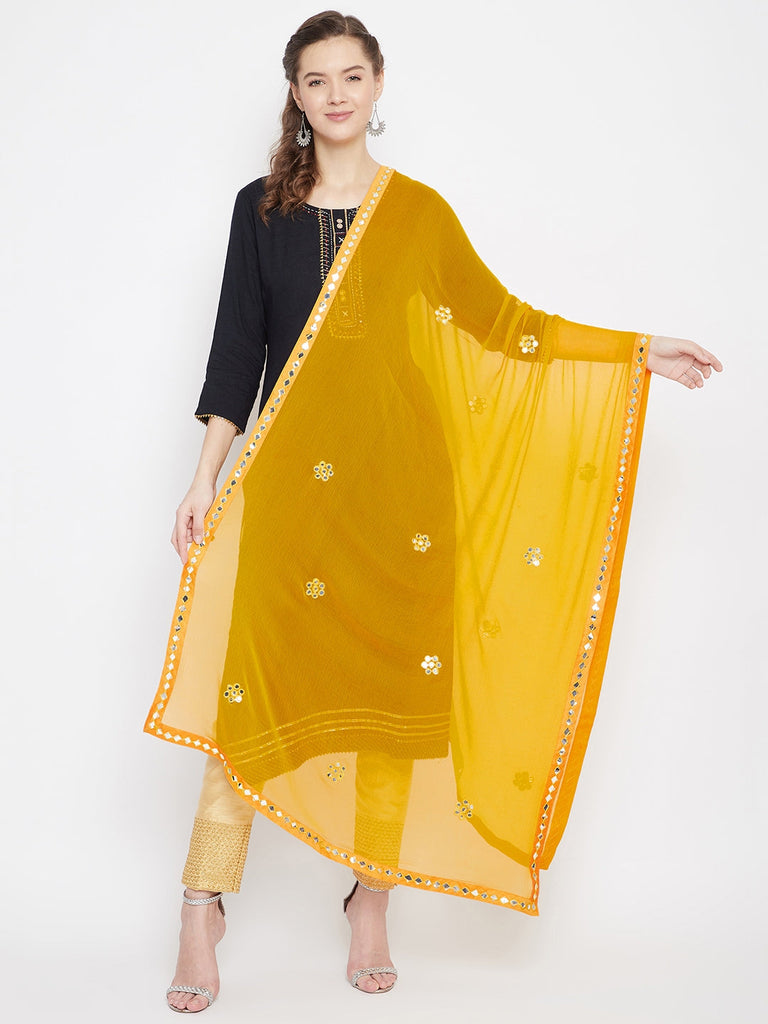 Women's Yellow Gotta Patti Chiffon Dupatta
