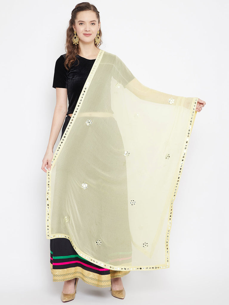 Women's Cream Gotta Patti Chiffon Dupatta