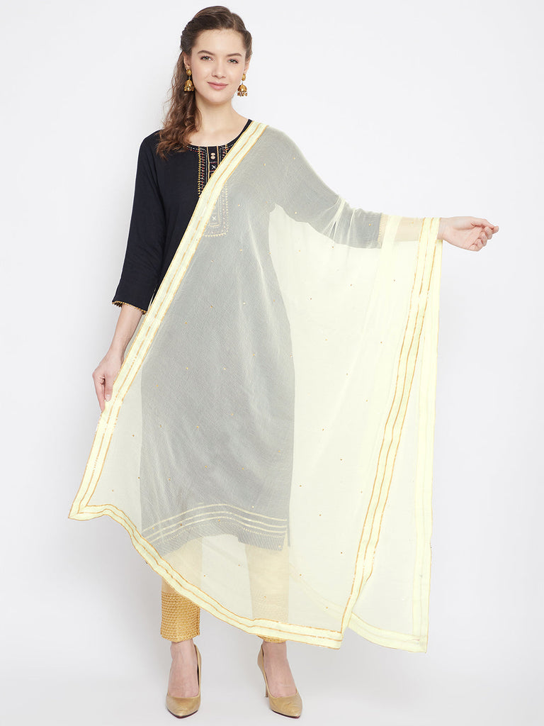 Women's Cream Sequinned Chiffon Dupatta
