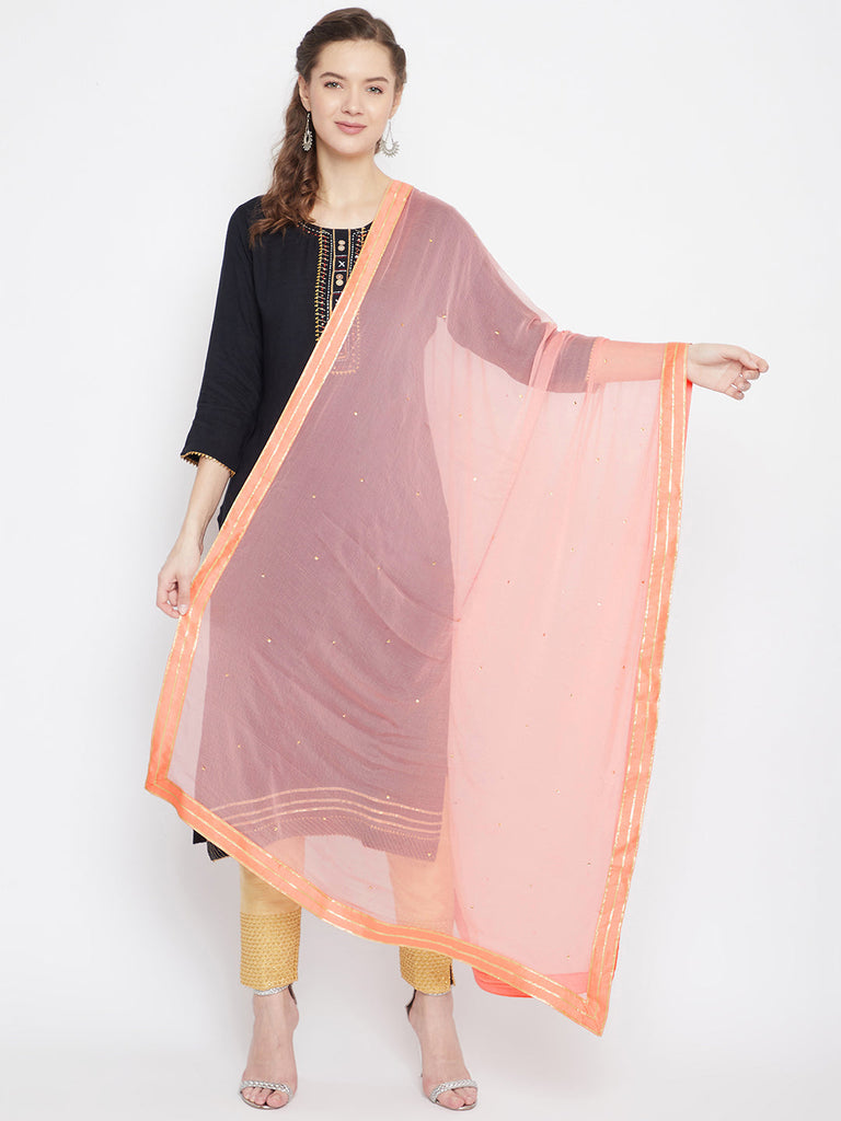 Women's Peach Sequinned Chiffon Dupatta