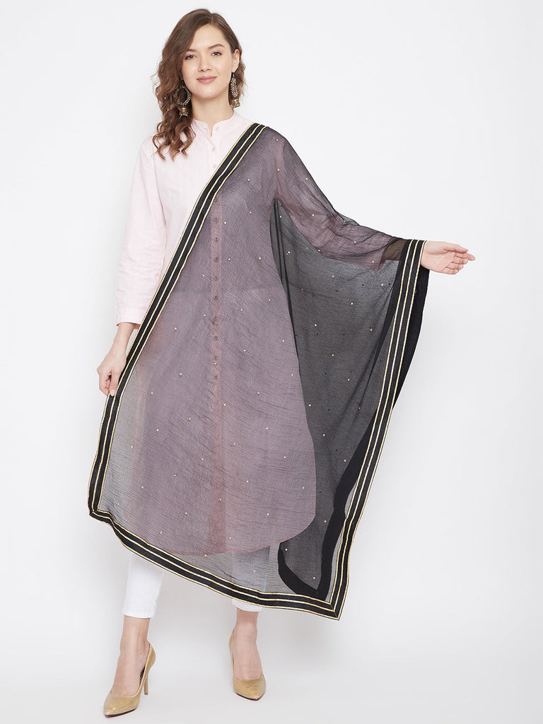 Women's Black Sequinned Chiffon Dupatta