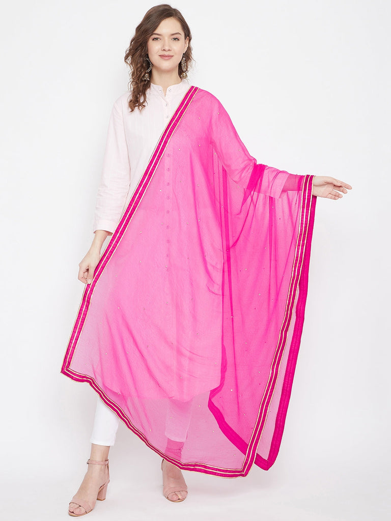Women's Magenta Sequinned Chiffon Dupatta