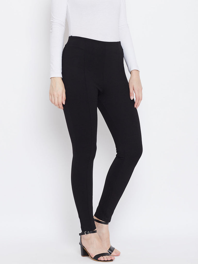 Women's Black Regular Fit Jeggings