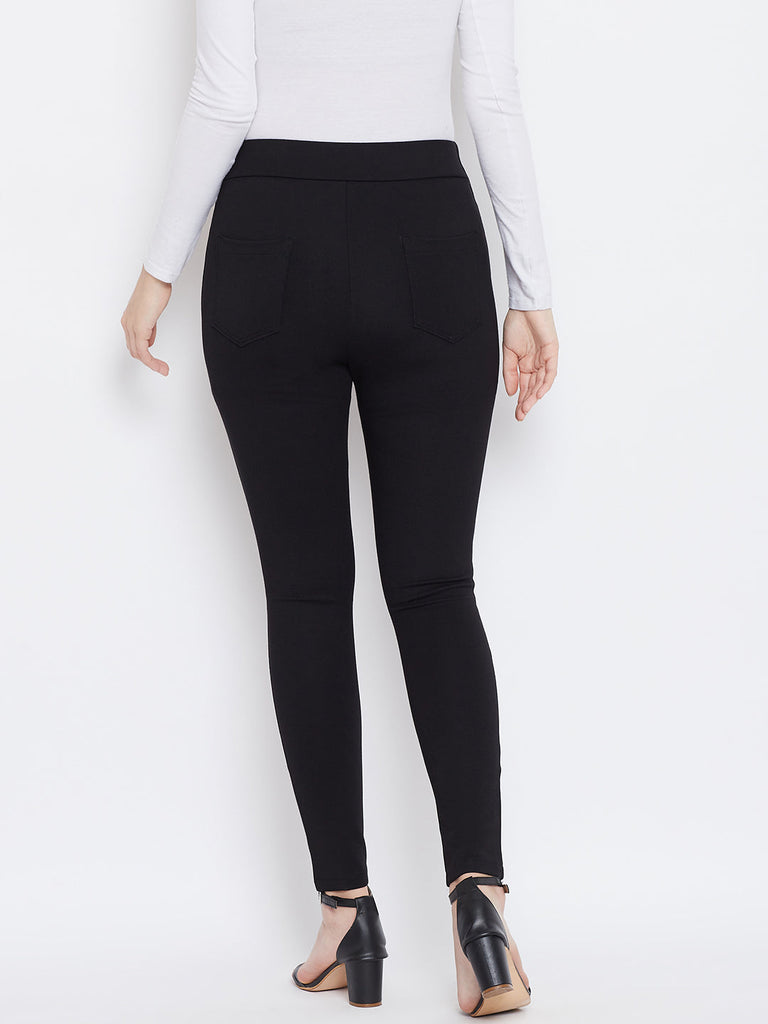 Women's Black Regular Fit Jeggings