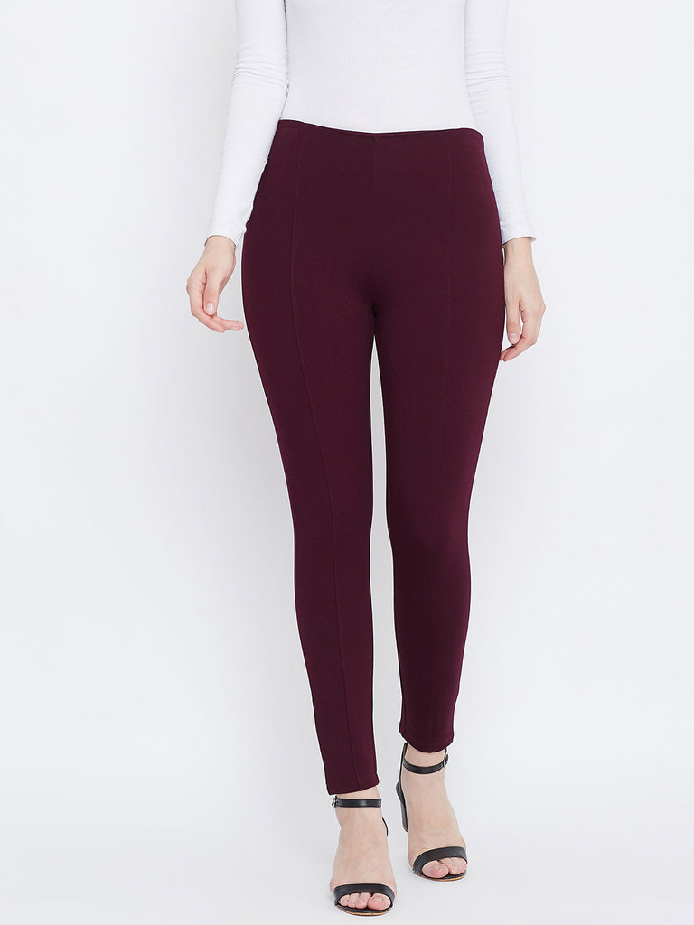 Women's Wine Regular Fit Jeggings