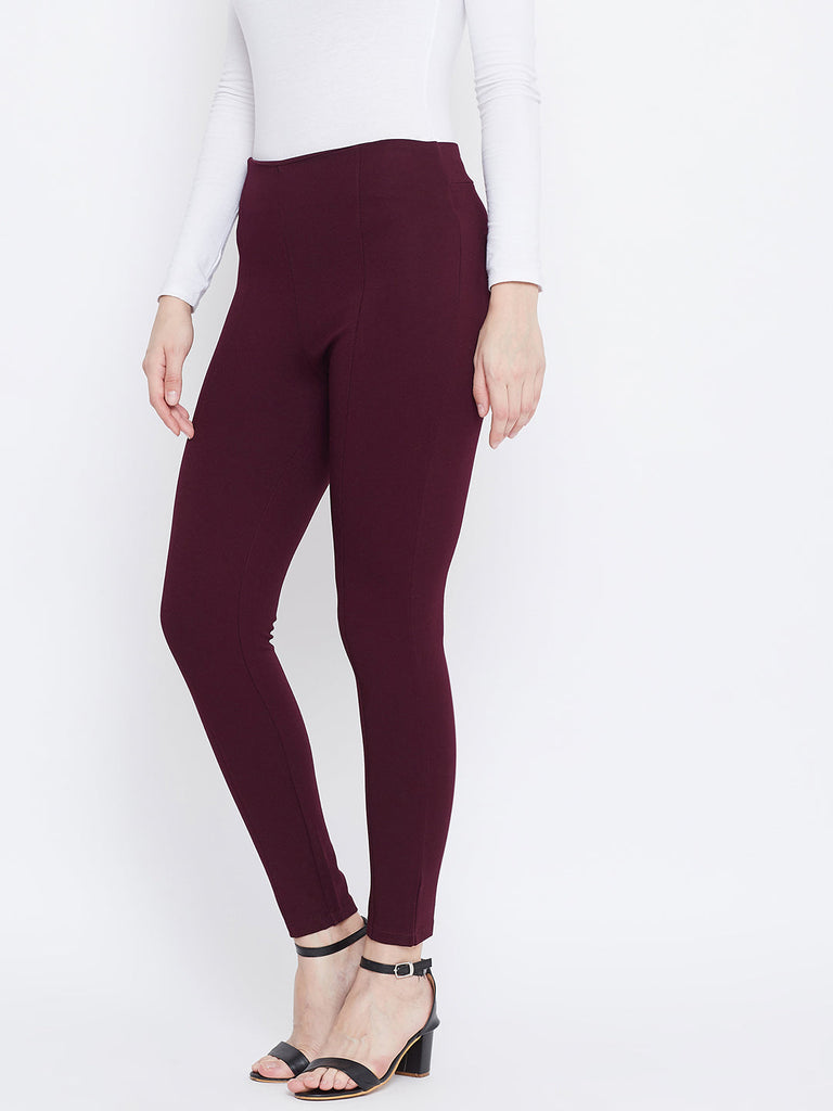 Women's Wine Regular Fit Jeggings
