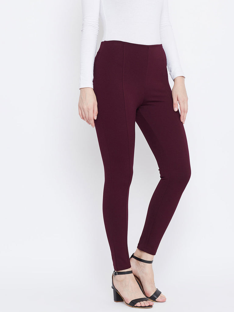Women's Wine Regular Fit Jeggings
