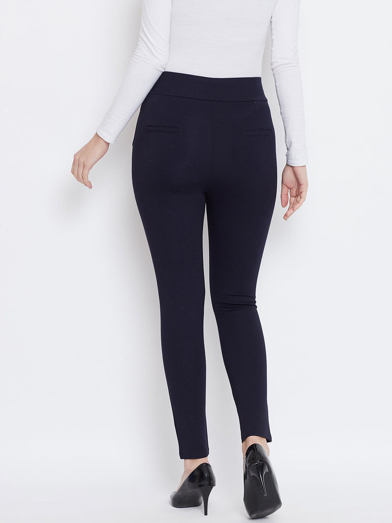 Women's Navy Blue Solid Jeggings