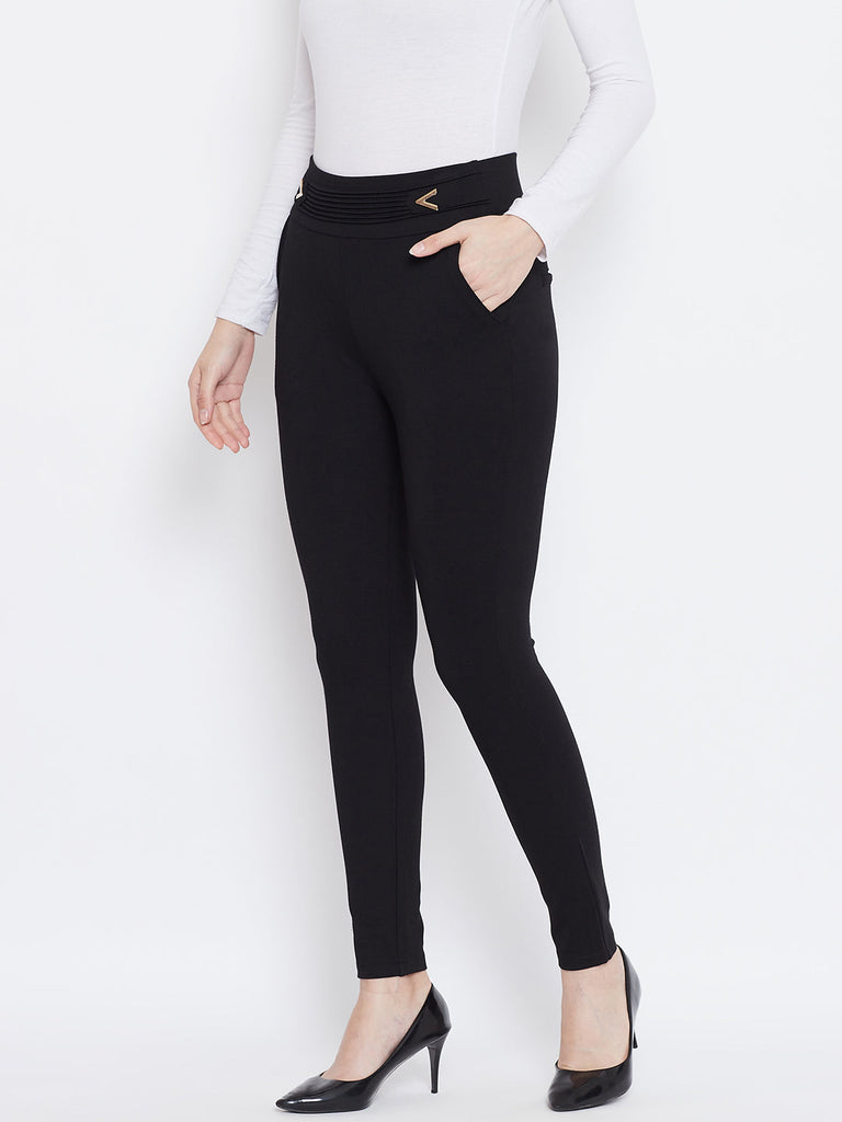 Women's Black Solid Jeggings
