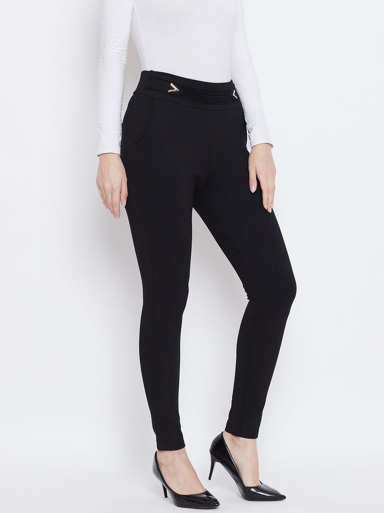 Women's Black Solid Jeggings