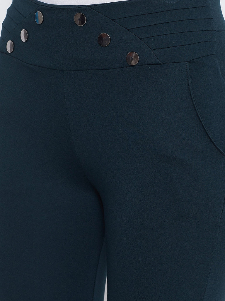 Women's Bottle Green Solid Skinny Fit Jeggings