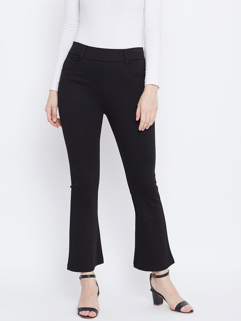 Women's Black Solid Bootcut Jeggings