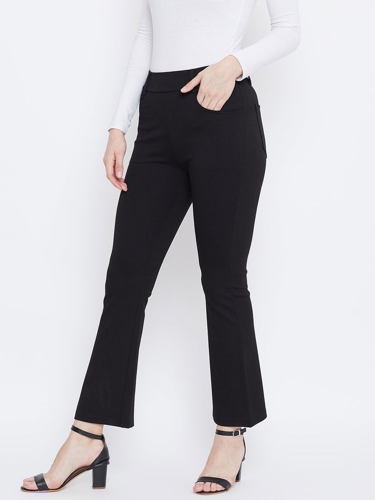 Women's Black Solid Bootcut Jeggings