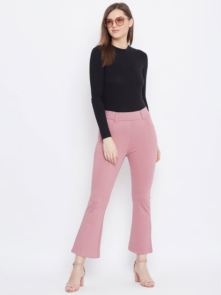 Women's Pink Solid Bootcut Jeggings