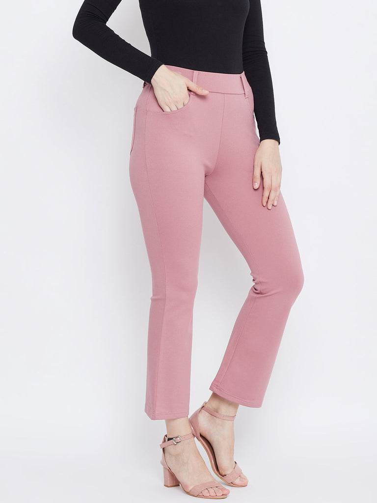 Women's Pink Solid Bootcut Jeggings