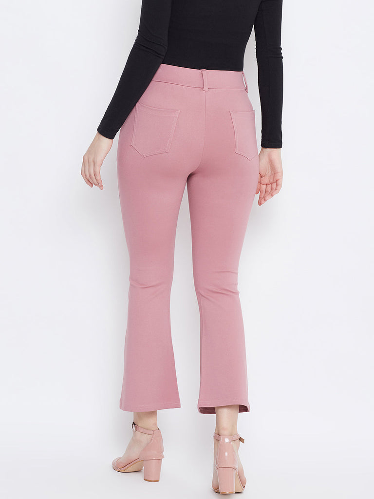 Women's Pink Solid Bootcut Jeggings