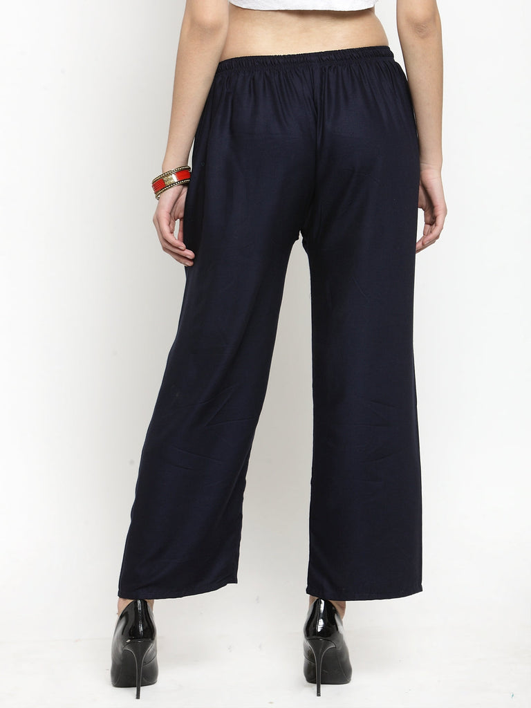 Women's Solid Navy Blue & Pista Green Rayon Palazzo (Pack Of 2)