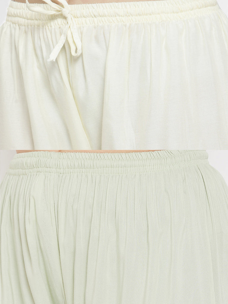 Women's Solid Cream & Pista Green Rayon Palazzo (Pack Of 2)