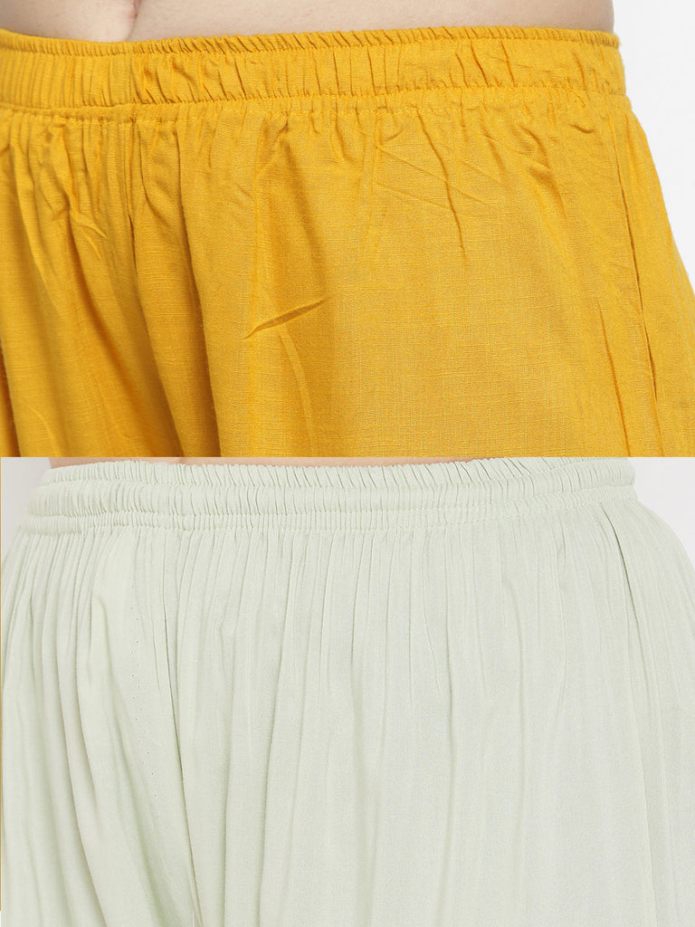 Women's Solid Mustard & Pista Green Rayon Palazzo (Pack Of 2)