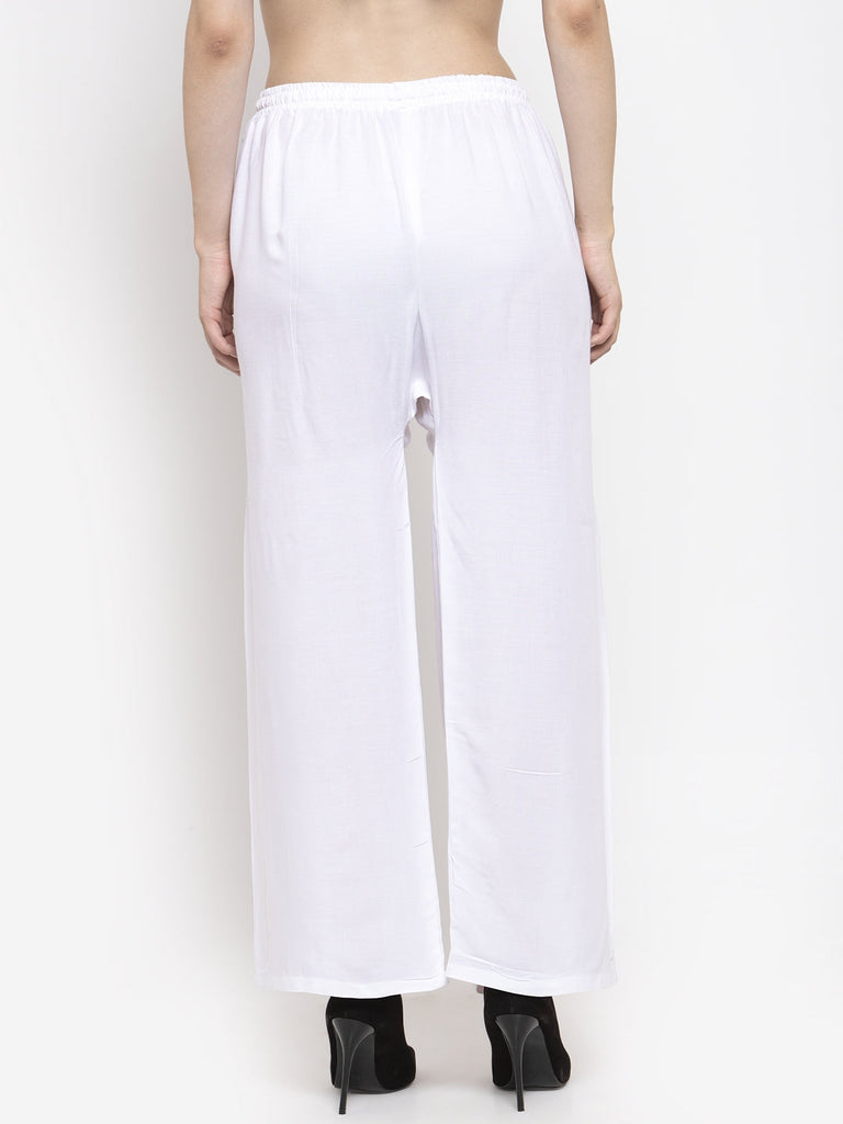 Women's Solid White & Pista Green Rayon Palazzo (Pack Of 2)