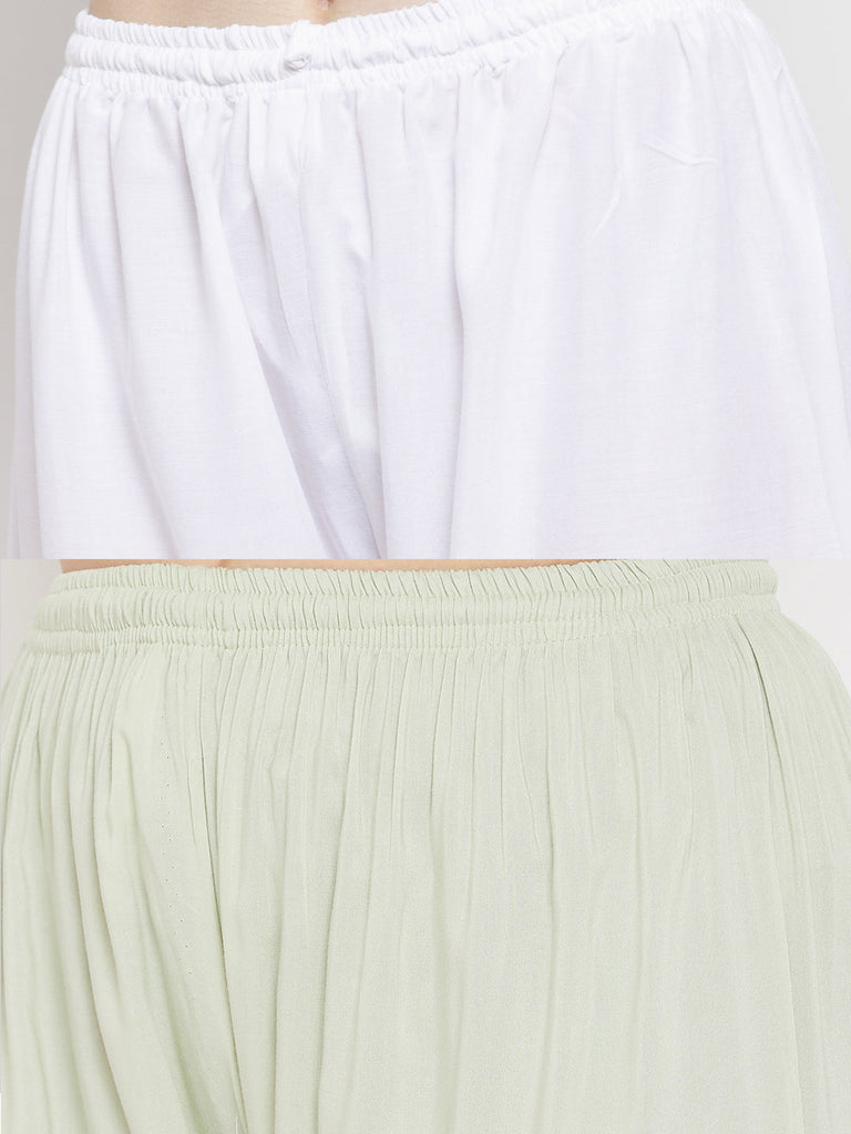 Women's Solid White & Pista Green Rayon Palazzo (Pack Of 2)