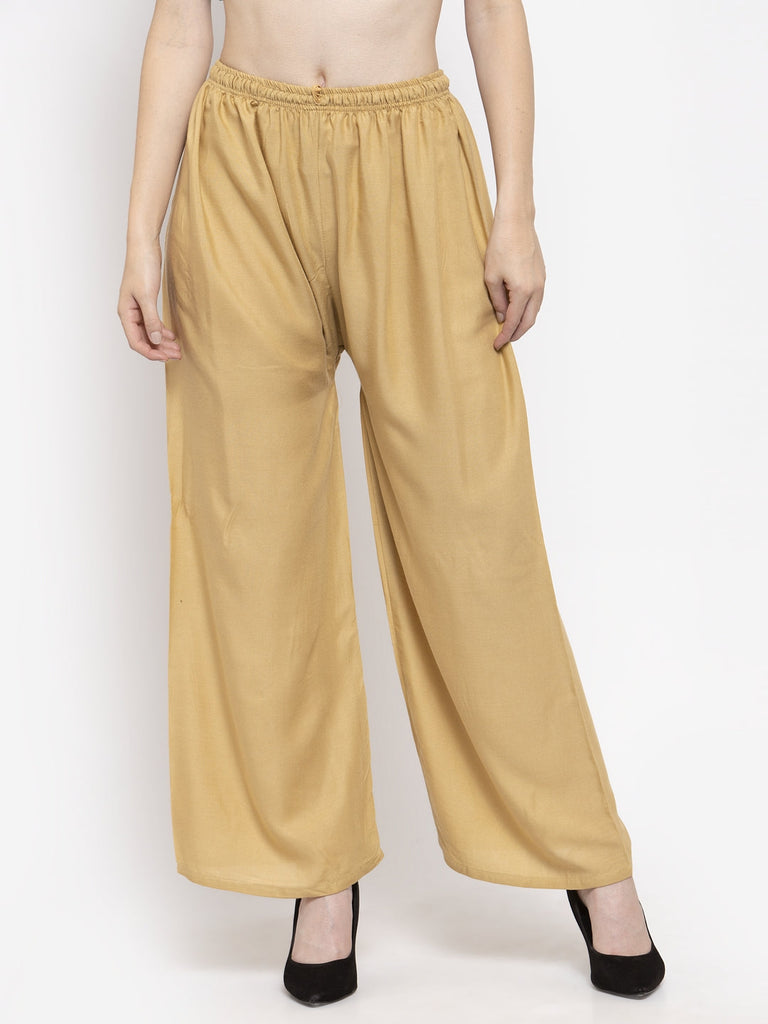 Women's Solid Fawn & Pista Green Rayon Palazzo (Pack Of 2)