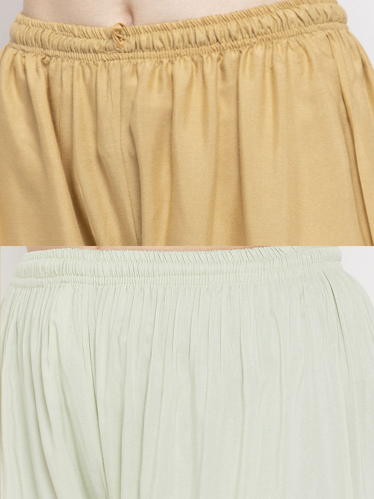Women's Solid Fawn & Pista Green Rayon Palazzo (Pack Of 2)