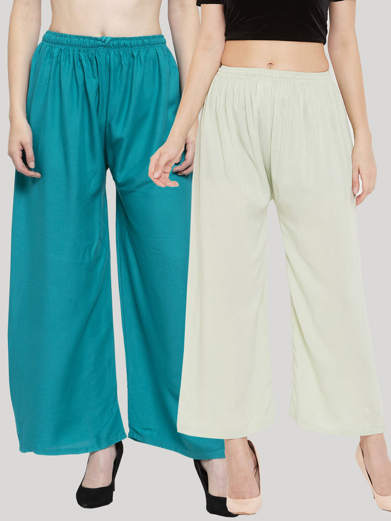 Women's Solid Turquoise & Pista Green Rayon Palazzo (Pack Of 2)